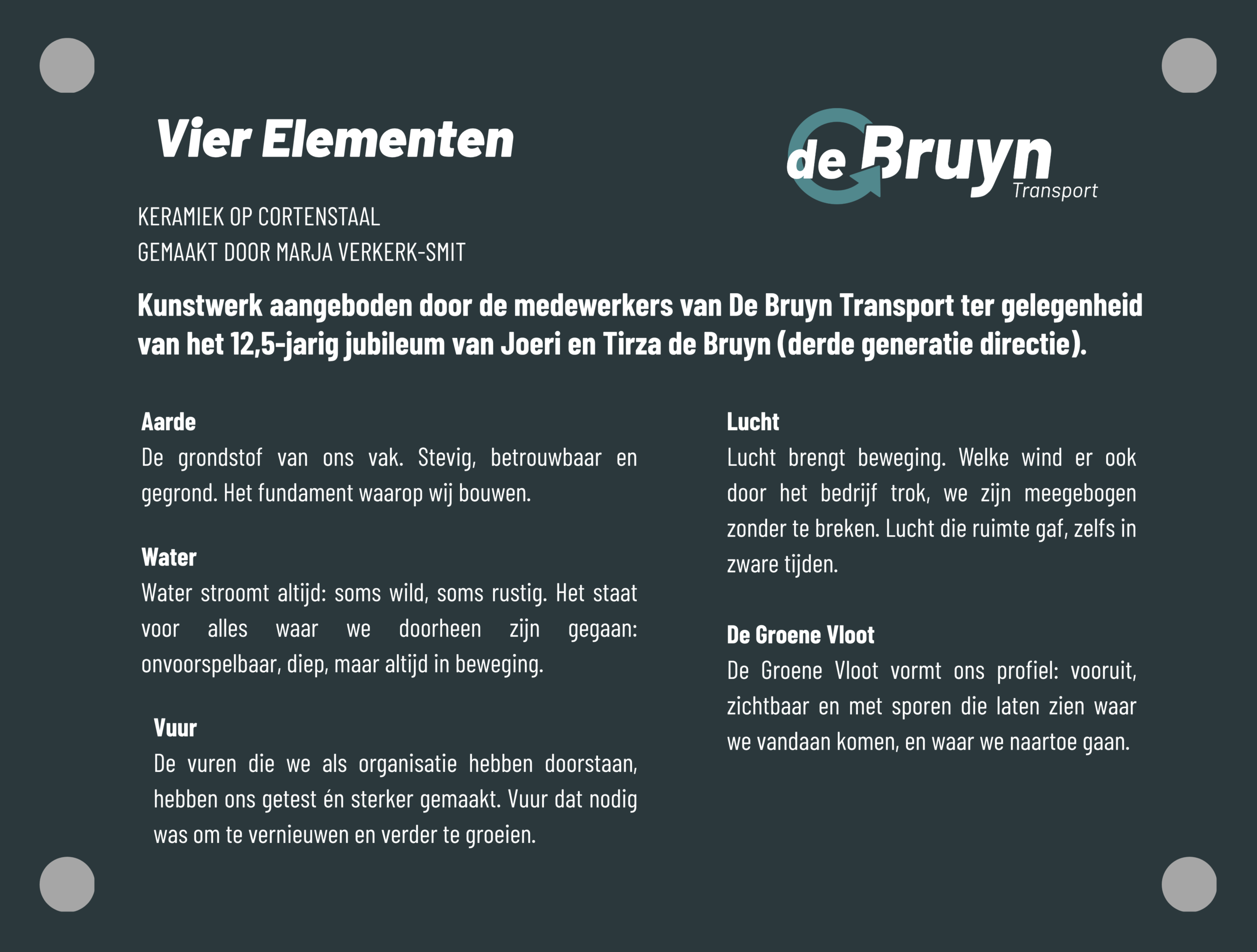 Kunstwerk ‘De Vier Elementen’ officieel aangeboden